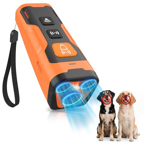 HZK Ultrasonido Anti Ladridos para Perros con 3 Emisores de Sonido, Dispositivo Antiladridos Portátil, Rango Eficaz hasta 7 Metros, 100% Seguro, Outil de Entrenamiento para Perros