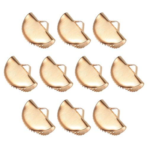 uxcell 150Pcs Ribbon Crimp Clamp Ends, 13mm Metal Half Round Bookmark Pinch Crimp Ends Clasps, Fasteners Clasp Crimp Ends for DIY Craft Making, Gold Tone
