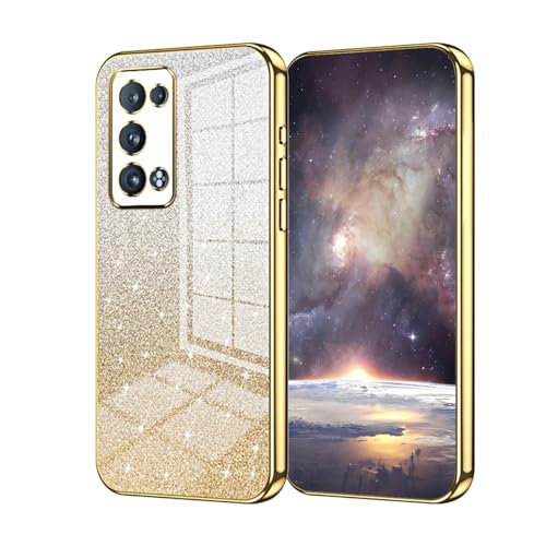 UPLAI Cover per OPPO Reno 6 Pro 5G (Reno6 Pro 5G), Ultra Sottile Antiurto Custodia con Carta Glitterata Pendenza e Bordo Elettrolitico, Premio Morbido TPU Silicone Elegante Caso.Oro