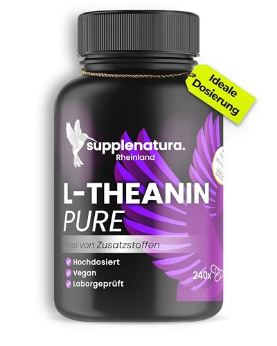 L Theanin | IDEAL DOSIERT: 200mg | 240 Kapseln | Laborgeprüft & Hochrein | L-Theanin von SUPPLENATURA®