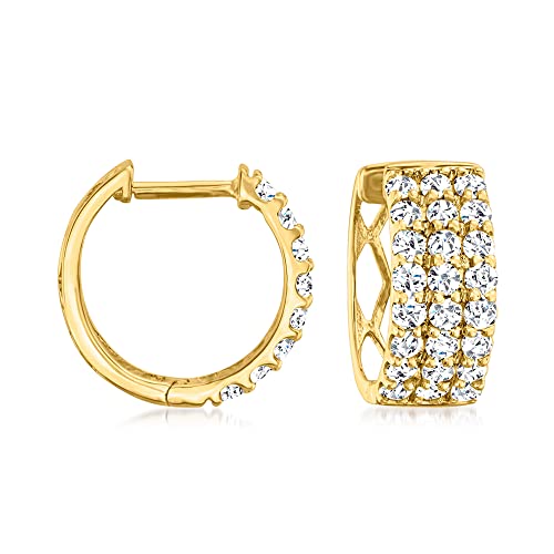 Ross-Simons 1.00 ct. t.w. Diamond 3-Row Huggie Hoop Earrings in 14kt Yellow Gold