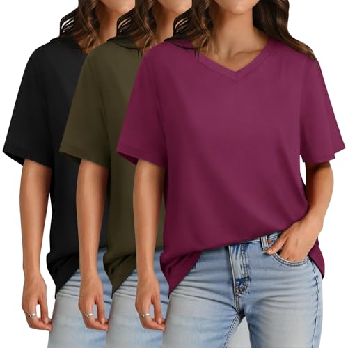 GAYHAY 3 Pack V Neck T Shirts for Women - Casual Loose Fit Spring Summer Tops Trendy Soft Short Sleeve Basics Tees 2025
