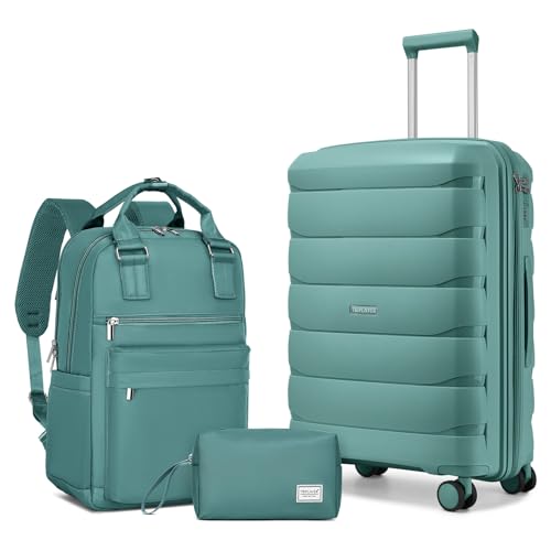 Image of Carry On Luggage 22x14x9 Airline Approved, 22 Inch PP Hardshell Luggage Carry-on Suitcase with Spinner Wheels, Carry On Suitcase Set for Women (Misty Blue)