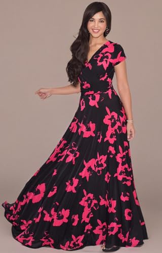 Image of KOH KOH Womens Short Cap Sleeve Summer Floral Print Long Casual Maxi Dress
