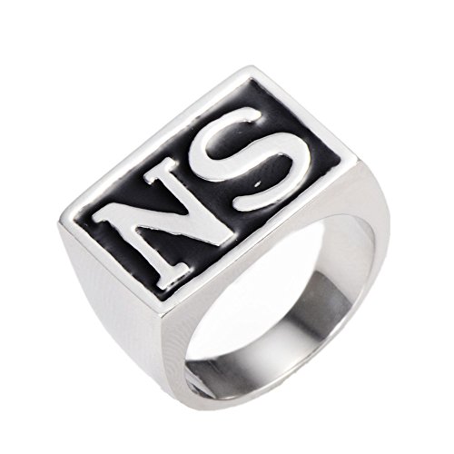 LOPEZ KENT Hombres de Acero Inoxidable de la Vendimia NS Anillo de la Venda, Negro Plata, Tamaño 25