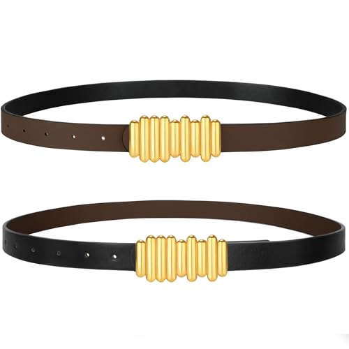SANSTHS Skinny Reversible Belts for Women, Two-in-one Women Thin Belt for Dresses Jeans Pants with Gold Buckle