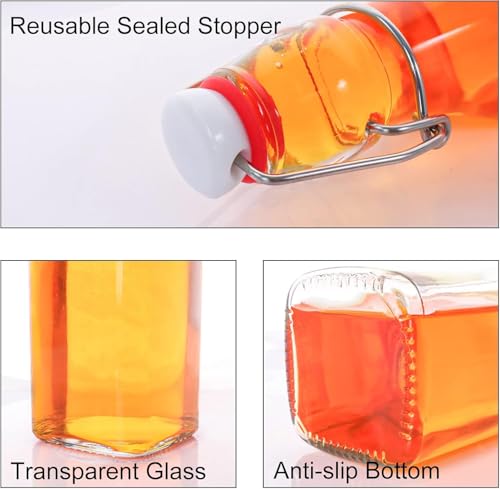 Image of Clear Glass Bottles with Airtight Swing Top Lids - Leakproof Reusable Glass Jars for Juices, Oil, Water, Kombucha, Milk, Vinegar, and Beverages (CLEAR, SQUARE PACK OF 4)
