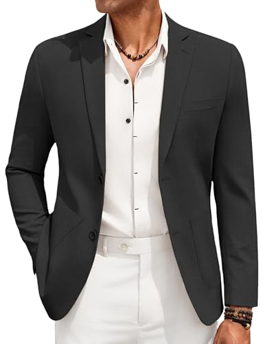 COOFANDY Men's Casual Blazer Sport Coat Regular Fit Cotton Linen Blazer Jacket Stylish Lightweight Suit Jackets Black
