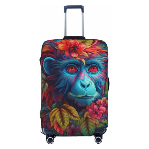 Tribal Style Flower Blue Monkey Luggage Cover Protector Anti-Scratch Washable Fits 18-32 Inch Luggage-Medium - Main Image