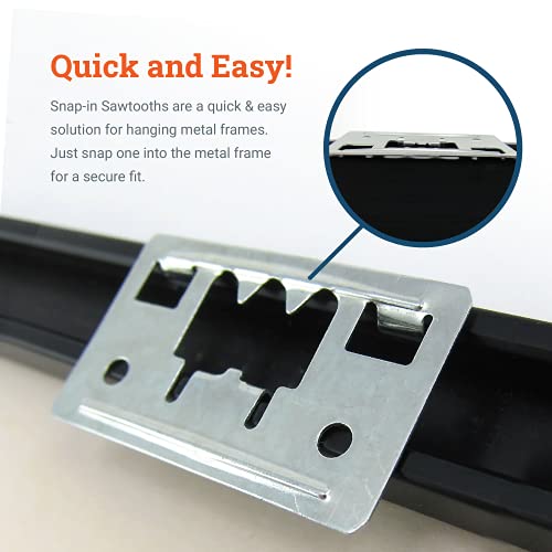 Image of Snap in Metal Frame Picture Hangers - 100 Pack - Picture Frame Back Clips Without Nails for Easy Light Duty Hanging
