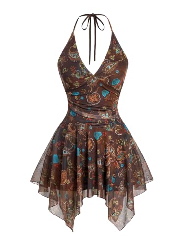 BEAUDRM Women's Hippie Mini Dress Western Cowgirl Dress Festival Outfits