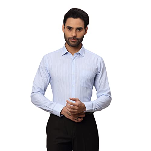 Image of Park Avenue Men's Pure Cotton Stripe Pattern Slim Fit Semi Cutaway Collar Full Sleeve Formal Shirt