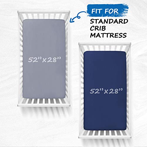 Crib Sheets For Boys 2 Pack, Baby Crib Sheets For Standard Crib Mattress & Toddler Bed, Cozy Breathable Fitted Crib Sheet Set For Baby Boy (28''X 52''X 8''), Grey And Navy #TOP1