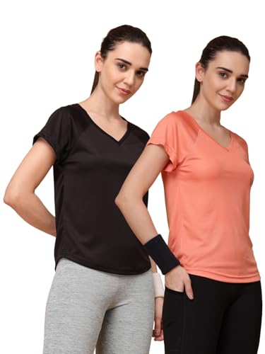 Image of UZARUS Women's V-Neck Sports T-Shirt | Pack of 2 | Gym, Yoga & Activewear Top