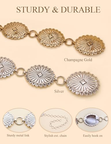 Image of TOPACC Western Metal Concho Belt for Women Cowgirl Chain Belts for Dresses Jeans Country Concert Outfit