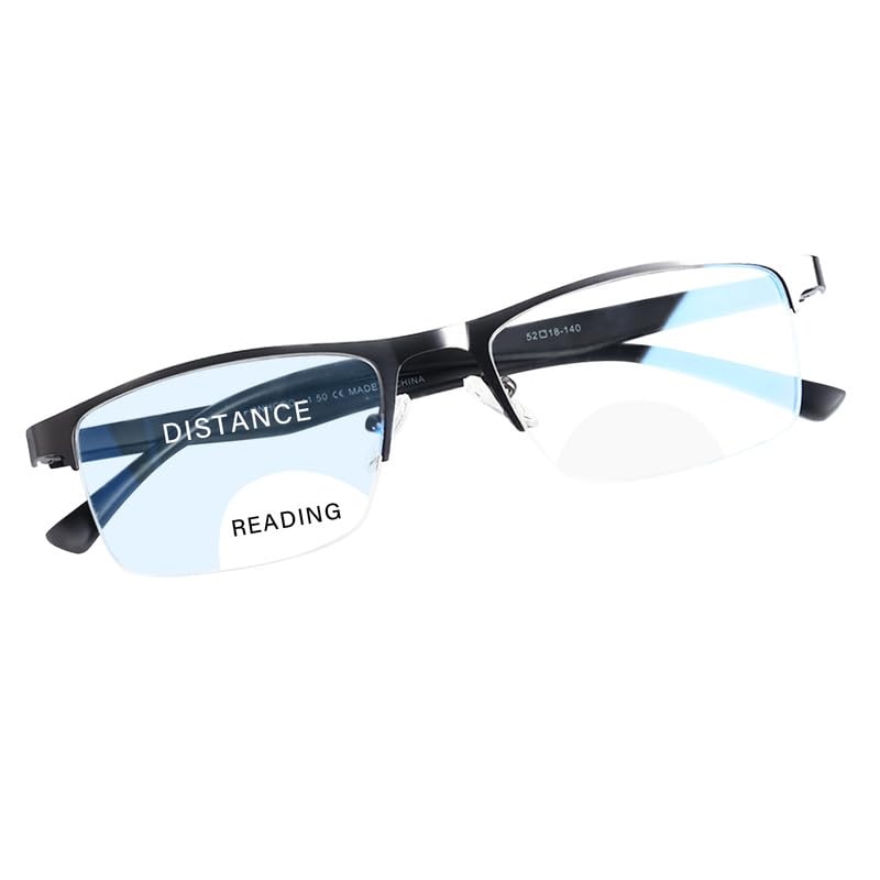 FONHCOOBifocal Reading Glasses for Women Men, Metal Half Frame Blue Light  Blocking Readers Anti UV/Glare/Eyestrain