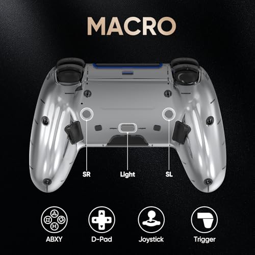 Image of BETMI Wireless Controller for PS5, Pro /Slim /MAC /PC, Metallic Silver | Gamepad with Macro /Turbo Function, Dual Vibration, Hall Effect Joysticks, 6-Axis Gaming Controller with Speaker, 3.5mm Jack