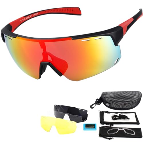 VILISUN Radsportbrillen Polarisierte Sportbrillen Fahrradbrille UV400 Schutz mit 4 Wechselgläser Radbrillen Damen Herren, für Outdoor-Sport Radfahren Motorradfahren Laufen Angeln Golf