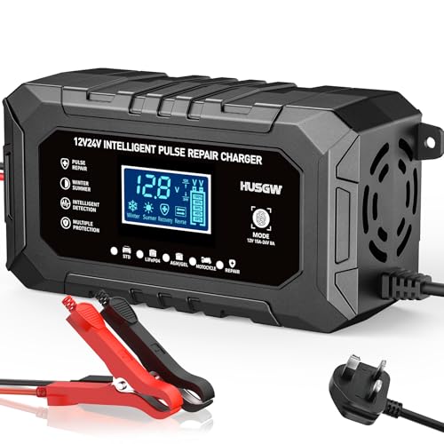 15Amp Car Battery Charger 12V/24V 9-Stage Automatic Smart Battery Charger/Maintainer Car Battery Repair and Desulfato for Car Motorcycle SUV Truck Boat Lead Acid/Lithium/LiFePO4 Batteries