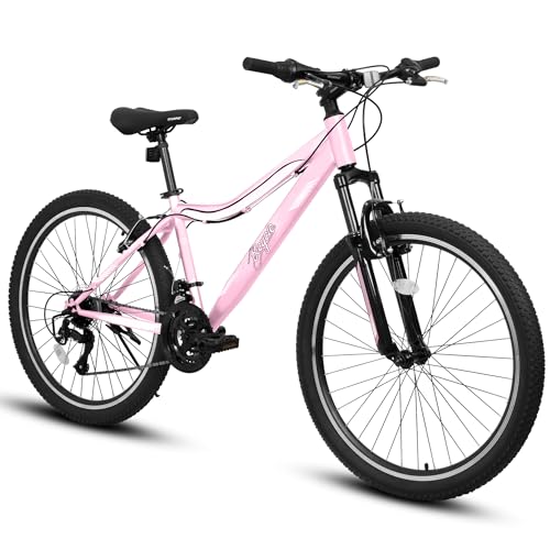 HIWORK Mountain Bike 26 Inch, High Density Carbon Steel Frame Girls Bike with 21-Speed Front Suspension Dual V-Brakes, Bike for Teenagers Girls Womens Bicycle | Pink