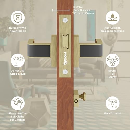 Image of GRIVAN Keyless Brass Lock with Mortise Fit - Baby Latch Included - for Bathroom, Bedroom, Kitchen, and Indoor Doors (Antique & Black Finish)