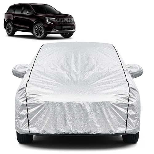 Image of Waterproof Car Cover for Mahindra XUV 7XO | Dustproof, UV Resistant & Scratch Protection | Soft Cotton Lining | Triple Stitched | Mirror Pockets & Elastic Fit | Silver