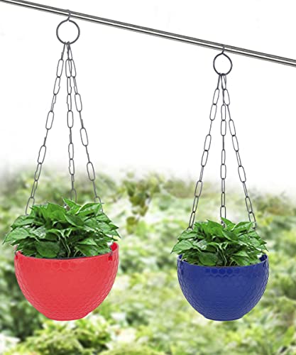 JOREN Hanging Flowers Pots with Metal Hanging Chain Hanging Planers for Balcony, Home, Garden Decor Indoor and Outdoor Planting Pots for Plants Multicolour Pack - 6,