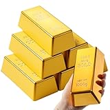 hidyuuoo 6 Pcs Fake Gold Bar Replica Brick Bullion Movie Prop for Stage Decoration Pirate Costume Supplies Paper Weight Door Stop (Gold, 6.5 Inch)