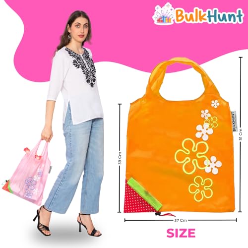 Oytra Foldable Shopping Bag Set of 6 Reusable Carry Strawberry Theme Expandable Portable Grocery Multipurpose Tote Pouch Women Return Gift Bulk