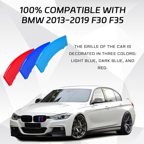 Image of Grille Insert Trims for BMW Front Grill Inserts M-Colored Snap-on Grill Mesh Trims Strips for BMW 2013-2019 F30 F35 3 Series 11-Beam Grille Classic Decorative Accessories(11 Beams)
