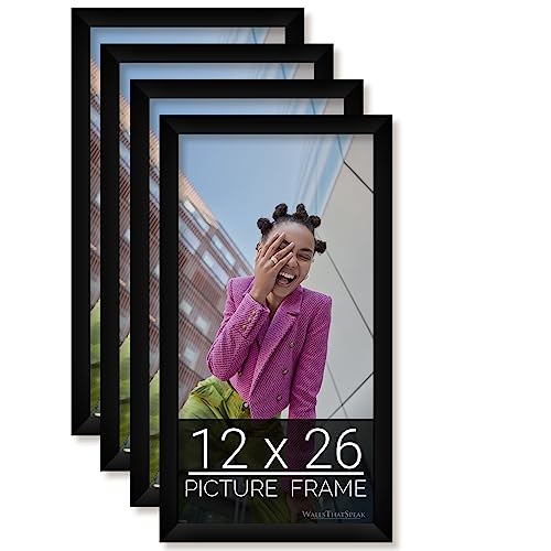 WallsThatSpeak 12x26 Set of 4 Black Picture Frames, Wall Decor for Art