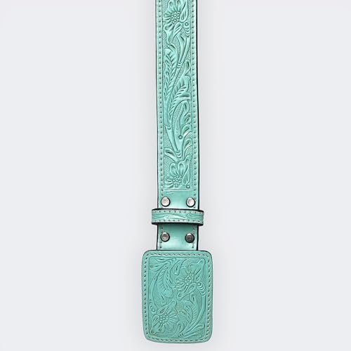 American Darling Beautifully Hand Tooled Turquoise Genuine American Leather Belt Men and Women Western Belt with Removable Buckle3