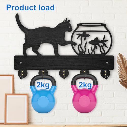 MAYJOYDIY Cat Themed Wooden Key Rack 30x19.4cm 5 Alloy Hooks Wall Mounted Hanger Wall Decorative Cat Fish Tank Holder - Image 4