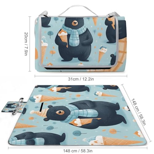 Couverture pique-nique imperméable pliable lavable en machine ours d'hiver