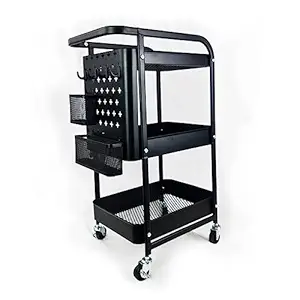 MORADIYA FRESH (LABEL) Rolling Utility Cart, 3 Tier Storage Trolley Cart Organizer with Handle and Wheels for Home Bathroom Kitchen Office Library Salon Outdoor Cosmatic Black (3 Tier ABS Trolley)