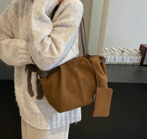 Trendy Faux Suede Shoulder Bag Vintage Pleated Hobo Tote Handbag Medium Underarm Purse Satchel Commuting Travel2