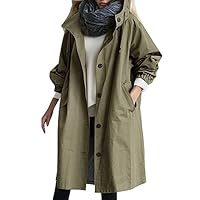 Trench Coat Femme Boutonnage Couleur Unie Longue Manteau Classique Coupe Vent Trench Légère Casual Vestes avec Poche Printemps Automne Jacket Coupe Vent Femme Grande Taille S-5XL (01 Army Green, L)