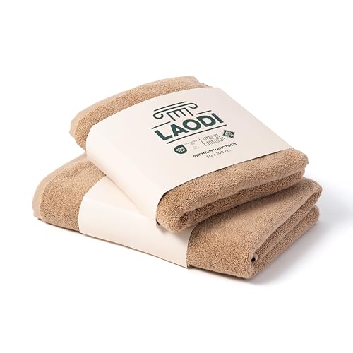 LAODI Lot de 2 serviettes de douche et serviettes de toilette de qualité supérieure - 70 x 140 cm + 50 x 100 cm - 100 % coton - 570 g/m² - Absorbant et doux -...