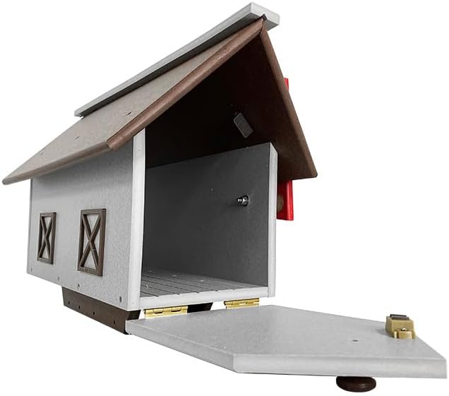Prime Retreat Amish Made Recycled Plastic Mailbox – Brown & Gray Barn-Style Large Capacity Outdoor Mailbox with Magnetic Closure, Post Mount, Made in USA
