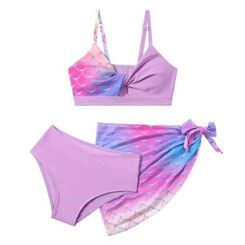 Image of Girls Swimsuit Bathing Suits Twist Cross Tropical Floral Bikini Sets Teen Girls' Swimwear 3Pcs with Cover Up 7-14T