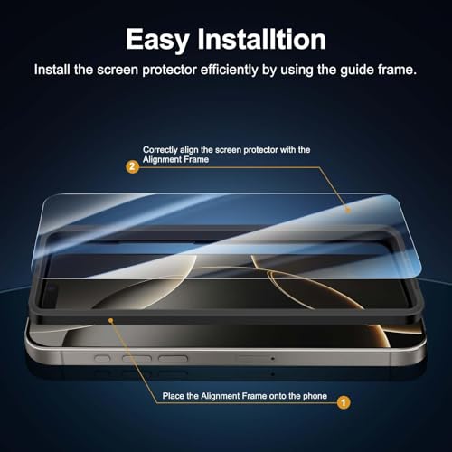 Image of NEW'C 2 Pack for iPhone 16 Pro Screen Protector (6.3 inches) + 2 Pack Camera Lens Protector, Sensor Protection, Case Friendly Tempered Glass Film - Easy installation tool included