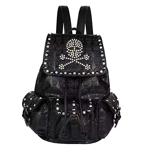 FiveloveTwo Mochila feminina Rivets Mochila de strass bolsa de ombro com vários bolsos, Preto, One Size, Mochilas de mochila