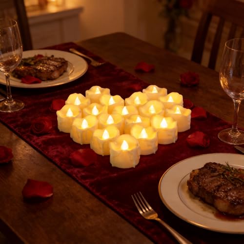 Image of 24 Pack LED Timer Tea Lights Battery Operated, Flameless Flickering Electric Timer Votive Candles, Outdoor Flicker Fake Tealight Candles Bulk for Halloween Pumpkin Light Christmas Decorations