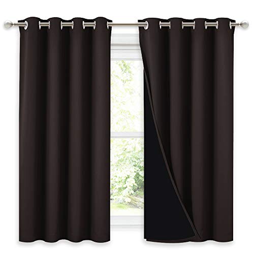 Image of NICETOWN Truly Blackout Curtains 54 inches Length, 2 Thick Layers Completely Blackout Window Treatment Thermal Insulated Lined Drapes for Basement Window (Brown, 1 Pair, 52 inches Width Each Panel)