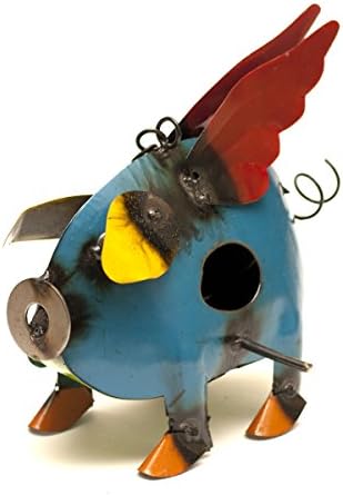Hanging Flying Pig Birdhouse, Multicolor