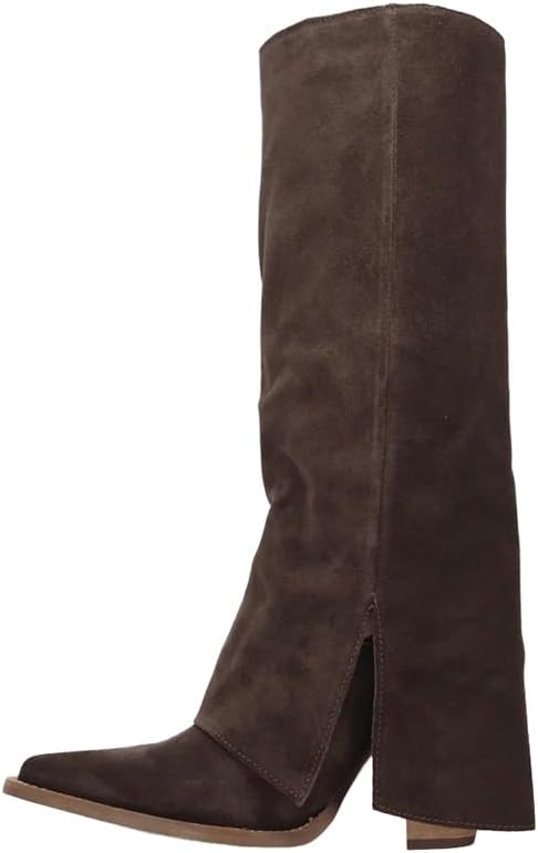 Dingo Womens Buckle Bunny Suede Leather Casual Boots Over the Knee Mid Heel 2-3" - Brown