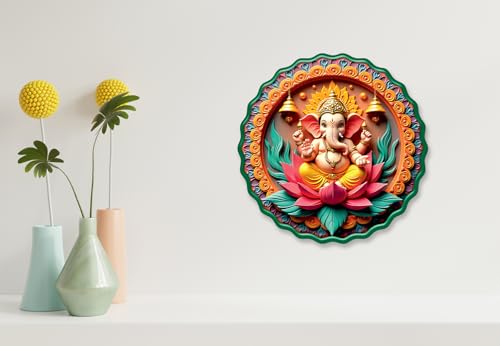 Image of Casa Rica MDF Wooden Wall Art 12x12 Inch | Ganesh Ji Sparkle Laminated Wall Hanging Frame for Living Room, Bedroom, Office & Pooja Room | Modern MDF Home Decor Painting | Wall Hanging Gift Item (GD 001)