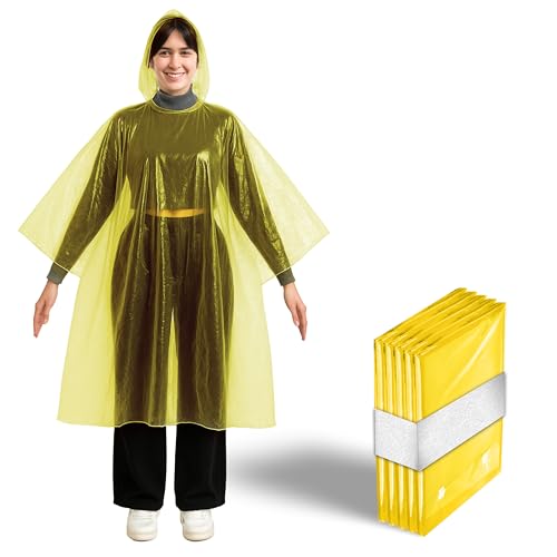 Image of Better Office Products Disposable Yellow Rain Ponchos with Hood for Adults (Thicker Gauge), Emergency Ponchos, Lightweight