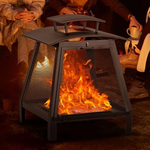 Econook 28.5''H×22" W Metal Chiminea Fire Pit, Wood