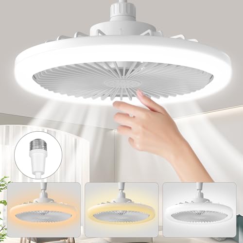 Biukis Ventilatore a soffitto con luce, interno con luce e telecomando, 3 colori regolabili in modo continuo per camera da letto, bagno, garage, cucina